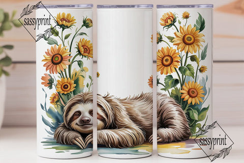 Sloth & Sunflowers 20oz Tumbler Wrap Sublimation sassyprint 