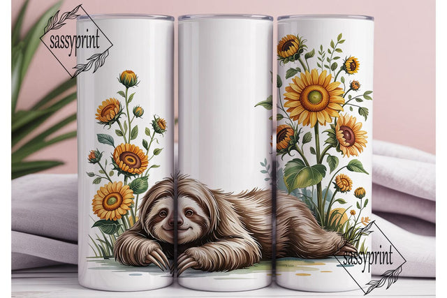 Sloth & Sunflowers 20oz Tumbler Wrap Sublimation sassyprint 