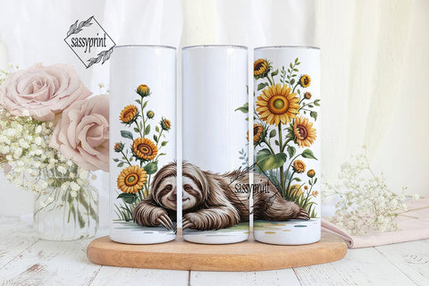 Sloth & Sunflowers 20oz Tumbler Wrap Sublimation sassyprint 