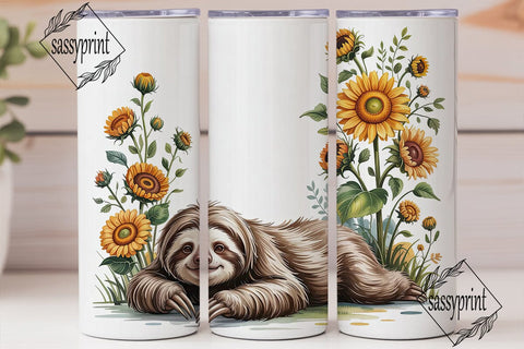 Sloth & Sunflowers 20oz Tumbler Wrap Sublimation sassyprint 