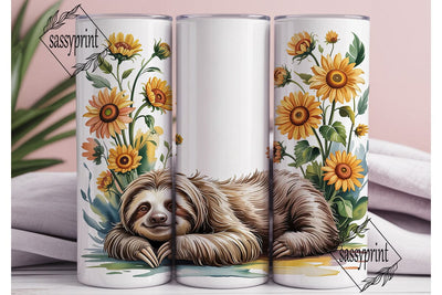 Sloth & Sunflowers 20oz Tumbler Wrap Sublimation sassyprint 