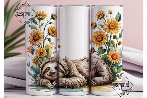 Sloth & Sunflowers 20oz Tumbler Wrap Sublimation sassyprint 