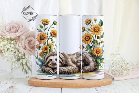 Sloth & Sunflowers 20oz Tumbler Wrap Sublimation sassyprint 