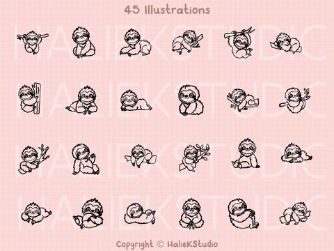 Sloth SVG Design Set SVG HalieKStudio 