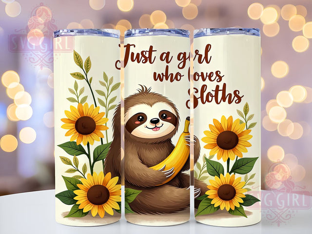 Sloth Tumbler Wrap, Just A Girl Who Loves Sloths, 20oz Sublimation, Cute Sloth Design, Animal Lover Tumbler, Fun Drinkware, Sloth Lover Gift Sublimation SvggirlplusArt 