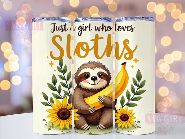 Sloth Tumbler Wrap, Just A Girl Who Loves Sloths, 20oz Sublimation, Cute Sloth Design, Animal Lover Tumbler, Fun Drinkware, Sloth Lover Gift Sublimation SvggirlplusArt 