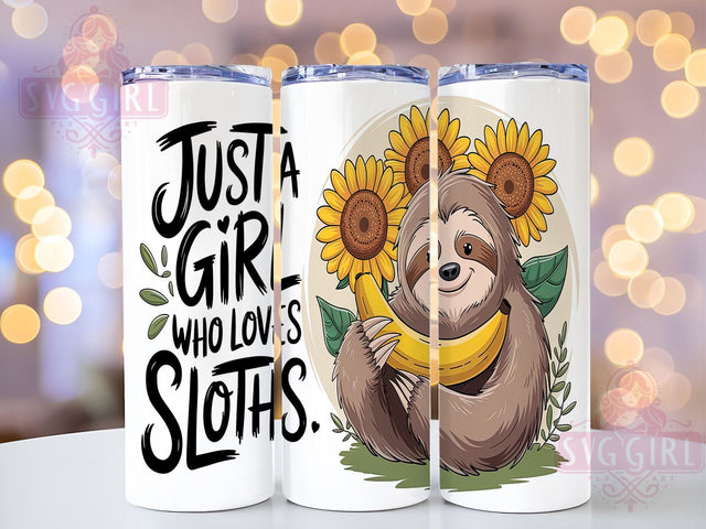 Sloth Tumbler Wrap, Just A Girl Who Loves Sloths, 20oz Sublimation, Cute Sloth Design, Animal Lover Tumbler, Fun Drinkware, Sloth Lover Gift Sublimation SvggirlplusArt 