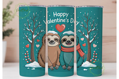Sloth Valentine's Day Tumbler Wrap Sublimation PixelChick 