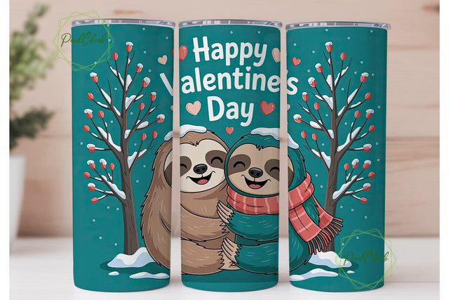 Sloth Valentine's Day Tumbler Wrap Sublimation PixelChick 
