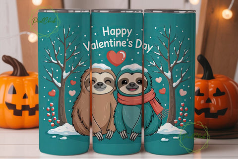 Sloth Valentine's Day Tumbler Wrap Sublimation PixelChick 