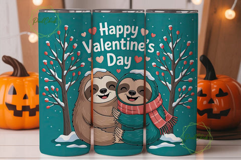 Sloth Valentine's Day Tumbler Wrap Sublimation PixelChick 