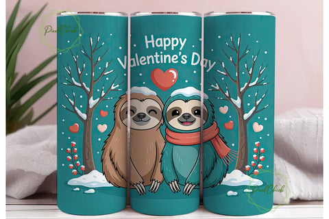 Sloth Valentine's Day Tumbler Wrap Sublimation PixelChick 