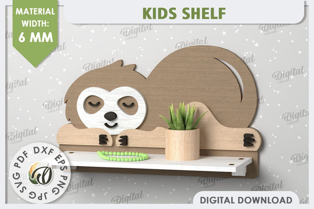 Sloth Wall Shelf Laser Cut Design. Shelf for Kids Room SVG SVG Evgenyia Guschina 