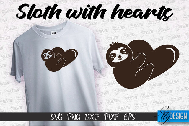 Sloth With Hearts SVG | Lazy Design SVG | SVG File SVG Fly Design 