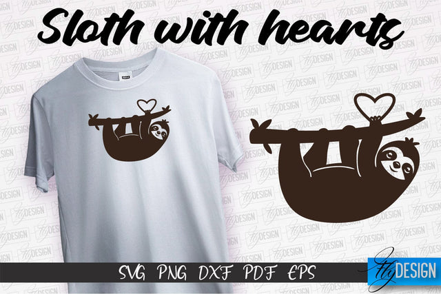 Sloth With Hearts SVG | Lazy Design SVG | SVG File SVG Fly Design 