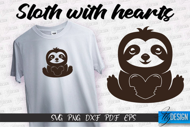 Sloth With Hearts SVG | Lazy Design SVG | SVG File SVG Fly Design 