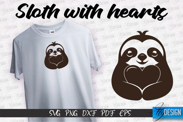 Sloth With Hearts SVG | Lazy Design SVG | SVG File SVG Fly Design 