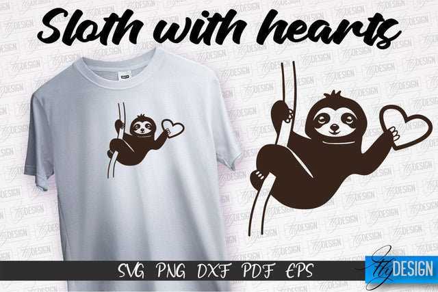 Sloth With Hearts SVG | Lazy Design SVG | SVG File SVG Fly Design 
