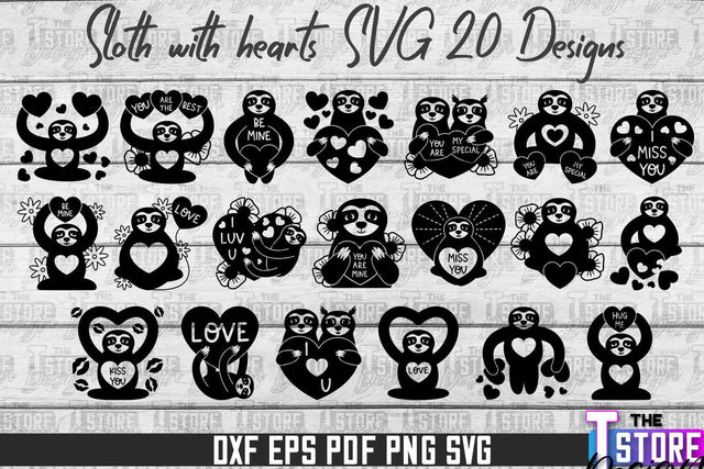 Sloth With Hearts SVG | Lazy Design SVG | SVG File SVG The T Store Design 