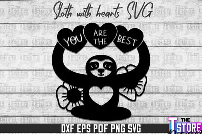 Sloth With Hearts SVG | Lazy Design SVG | SVG File SVG The T Store Design 