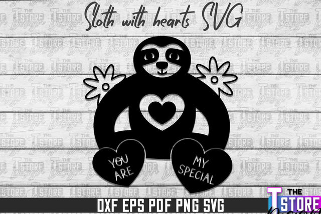 Sloth With Hearts SVG | Lazy Design SVG | SVG File SVG The T Store Design 