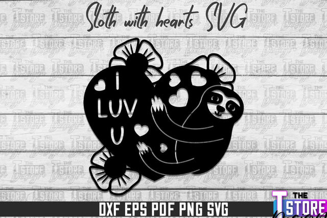 Sloth With Hearts SVG | Lazy Design SVG | SVG File SVG The T Store Design 