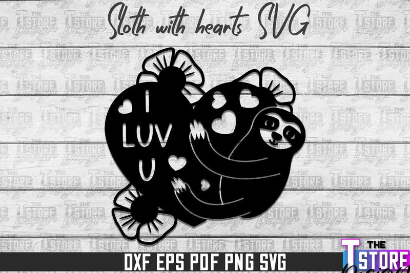 Sloth With Hearts SVG | Lazy Design SVG | SVG File SVG The T Store Design 