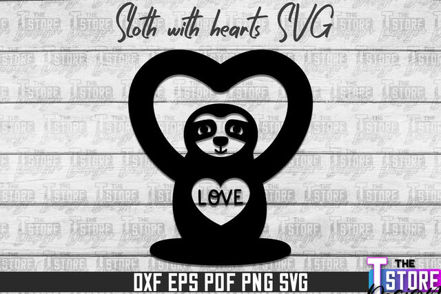 Sloth With Hearts SVG | Lazy Design SVG | SVG File SVG The T Store Design 