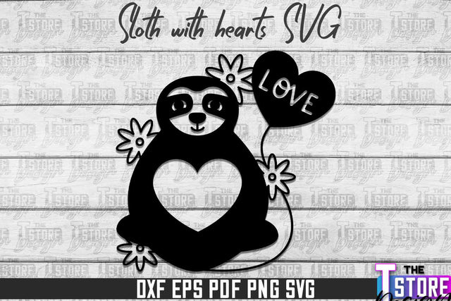 Sloth With Hearts SVG | Lazy Design SVG | SVG File SVG The T Store Design 