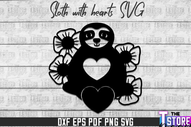 Sloth With Hearts SVG | Lazy Design SVG | SVG File SVG The T Store Design 