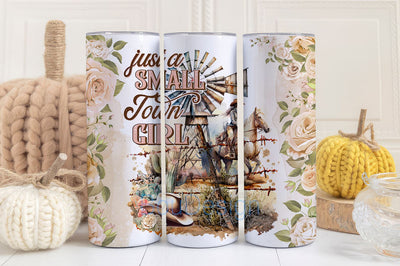 Small Town Girl Tumbler Wrap, Western Tumbler PNG, Cowgirl Sublimation Tumbler Design, Floral Seamless 20 oz Skinny Tumbler Template Sublimation BouDesign 