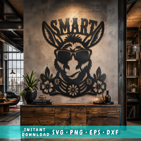Smart Ass Metal Wall Art SVG | Funny Donkey Sunglasses DXF | Personalized Name Sign Laser Cut File | CNC Plasma Cut Design | Farmhouse Decor SVG HappyDesignStudio 