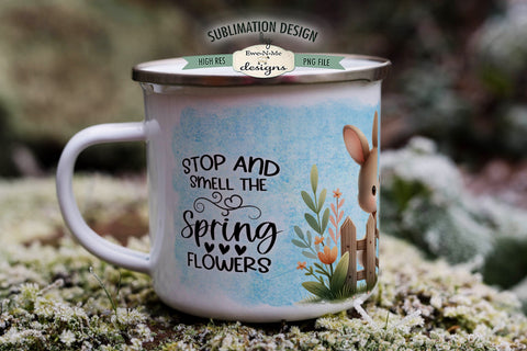 Smell The Flowers | Spring Bunny Fence Sublimation Mug Sublimation Ewe-N-Me Designs 