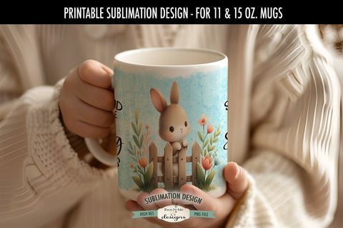 Smell The Flowers | Spring Bunny Fence Sublimation Mug Sublimation Ewe-N-Me Designs 