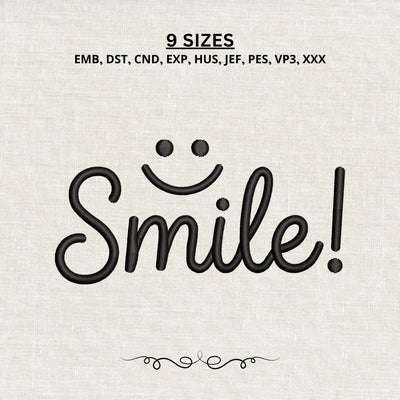 Smile Embroidery Design – Cute Smiley Face Happy Quote Machine Embroidery File Embroidery/Applique DESIGNS PatternFeed8 