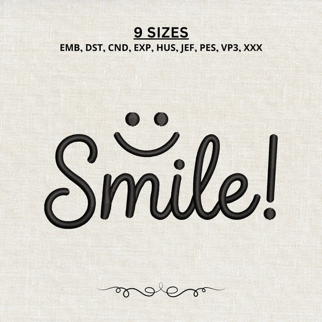 Smile Embroidery Design – Cute Smiley Face Happy Quote Machine Embroidery File Embroidery/Applique DESIGNS PatternFeed8 