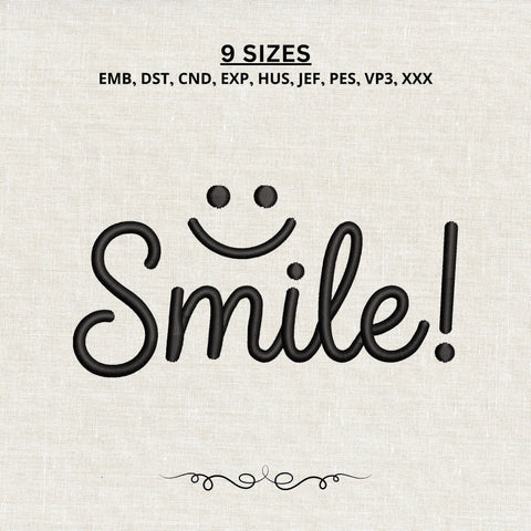 Smile Embroidery Design – Cute Smiley Face Happy Quote Machine Embroidery File Embroidery/Applique DESIGNS PatternFeed8 
