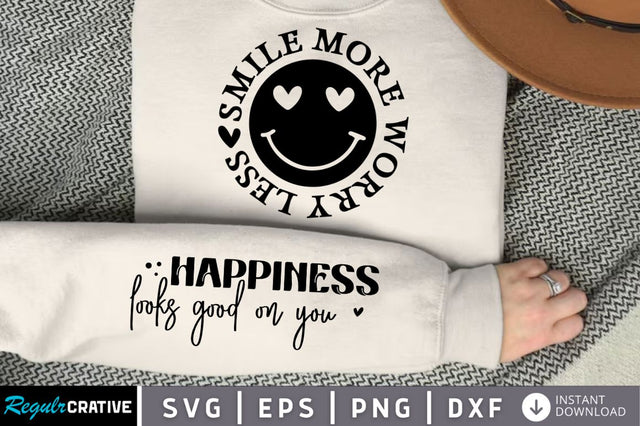 Smile More Worry Less Sleeve SVG, Boho Inspirational SVG, Love Yourself SVG, Positive Quotes SVG Design SVG Regulrcrative 