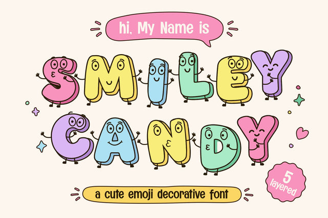Smiley Candy – Cute Emoji Decorative Layered Font Font Mozzatype 