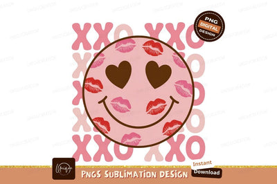 Smiley face with kisses and hearts lips Sublimation Designangry 