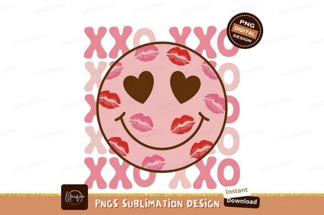 Smiley face with kisses and hearts lips Sublimation Designangry 