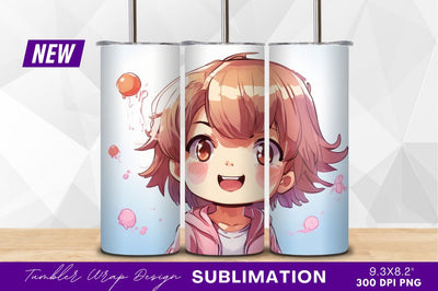 Smiling anime girl surrounded by tumbler png Sublimation Regulrcrative 