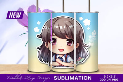 Smiling anime schoolgirl cartoon tumbler png Sublimation Regulrcrative 