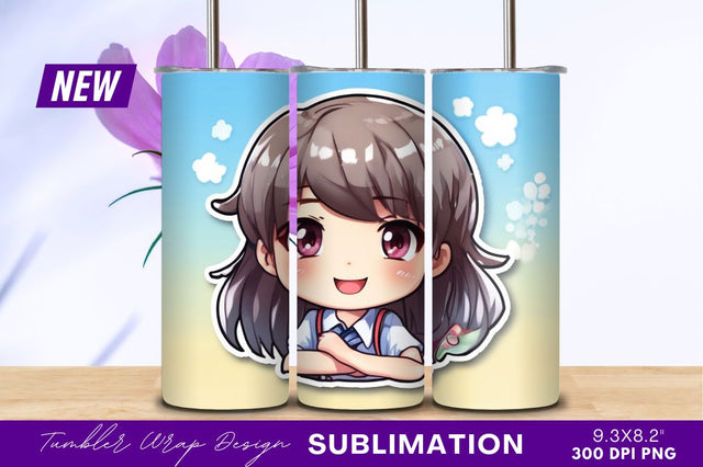 Smiling anime schoolgirl cartoon tumbler png Sublimation Regulrcrative 