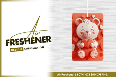 Smiling Bear Holding Heart Surrounded by Paper Hearts on Red Background Sublimation Regulrcrative 