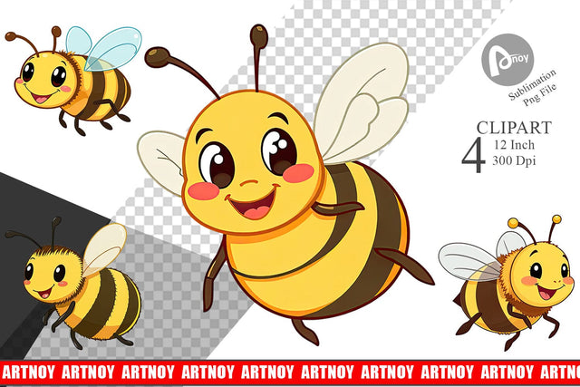 Smiling Bee Clipart Sublimation artnoy 