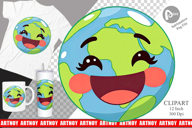Smiling Earth Clipart Sublimation artnoy 