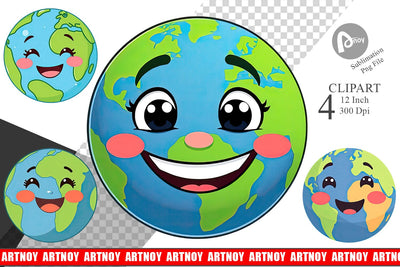 Smiling Earth Clipart Sublimation artnoy 
