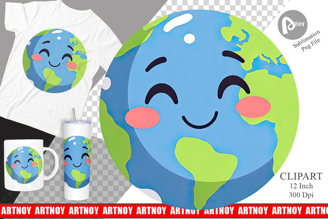 Smiling Earth Clipart Sublimation artnoy 