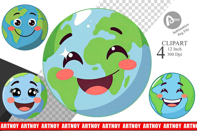 Smiling Earth Clipart Sublimation artnoy 